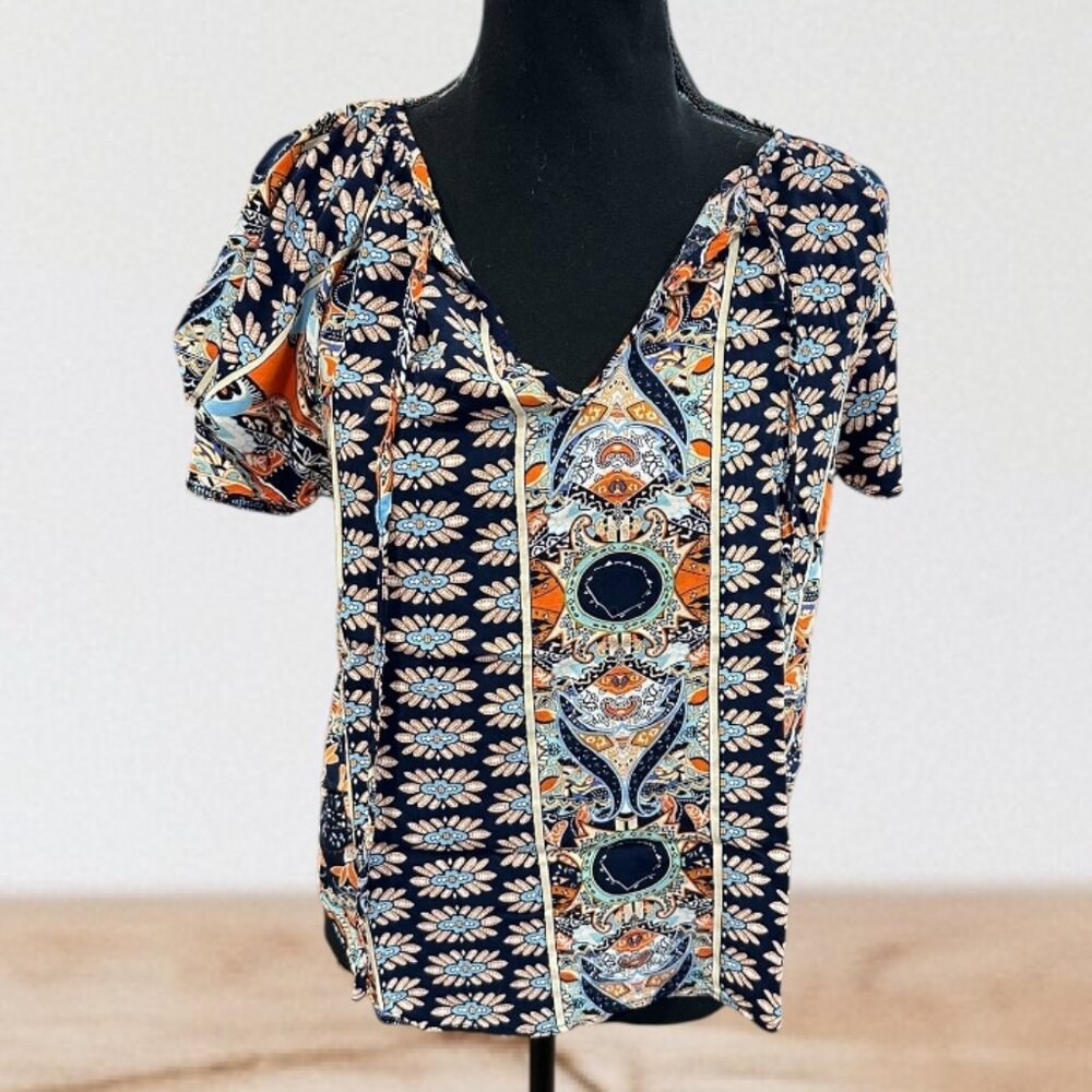 Boho Print Short Sleeve Top – Bright, Breezy & Unique 🌼